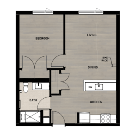 Floor plan for 1 bed, 1 bath, 625 sqft